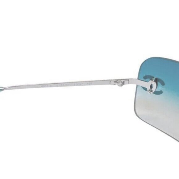 RARE Chanel Vintage Sunglasses Rhinestone Crystal CC Logo Rimless Gradient Blue - Picture 9 of 14